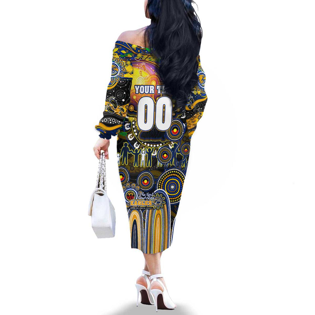 Personalised NAIDOC Week 2025 Eagles Football Family Matching Off The Shoulder Long Sleeve Dress and Hawaiian Shirt Aboriginal Dot Painting