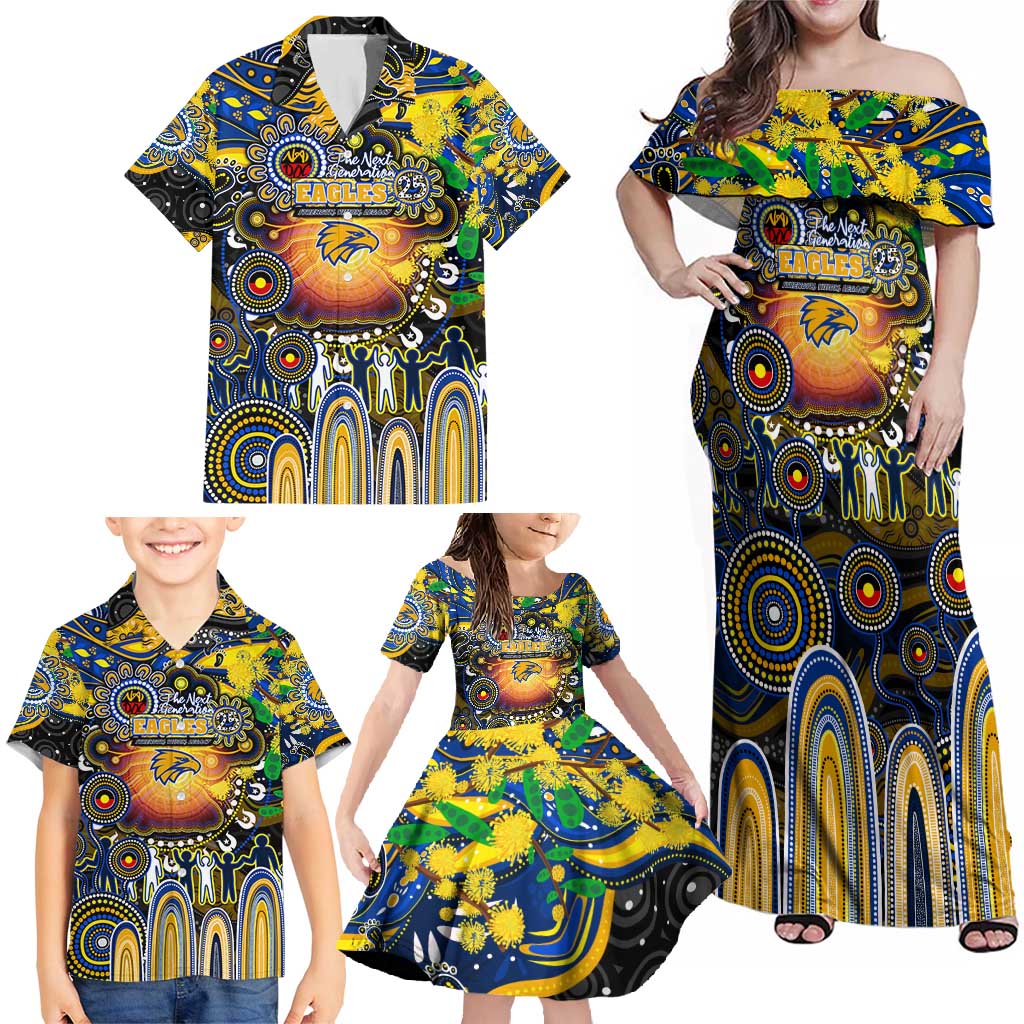 Personalised NAIDOC Week 2025 Eagles Football Family Matching Off Shoulder Maxi Dress and Hawaiian Shirt Aboriginal Dot Painting