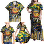 Personalised NAIDOC Week 2025 Eagles Football Family Matching Off Shoulder Maxi Dress and Hawaiian Shirt Aboriginal Dot Painting