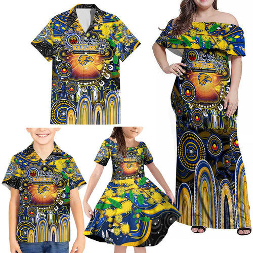 Personalised NAIDOC Week 2025 Eagles Football Family Matching Off Shoulder Maxi Dress and Hawaiian Shirt Aboriginal Dot Painting