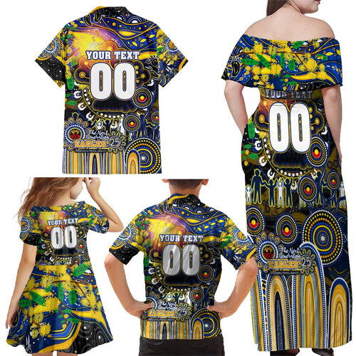 Personalised NAIDOC Week 2025 Eagles Football Family Matching Off Shoulder Maxi Dress and Hawaiian Shirt Aboriginal Dot Painting