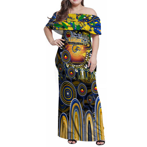 Personalised NAIDOC Week 2025 Eagles Football Family Matching Off Shoulder Maxi Dress and Hawaiian Shirt Aboriginal Dot Painting
