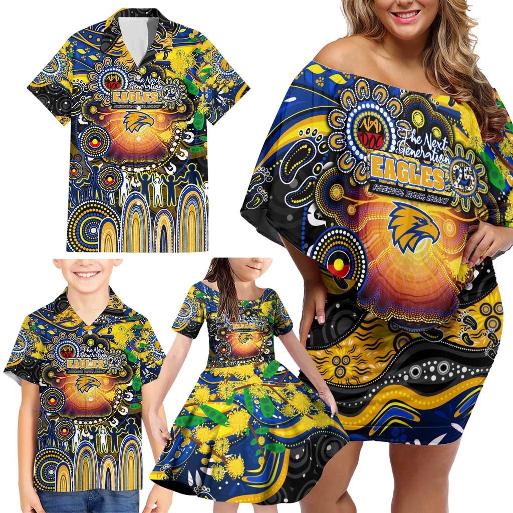 Personalised NAIDOC Week 2025 Eagles Football Family Matching Off Shoulder Short Dress and Hawaiian Shirt Aboriginal Dot Painting