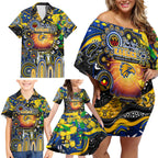 Personalised NAIDOC Week 2025 Eagles Football Family Matching Off Shoulder Short Dress and Hawaiian Shirt Aboriginal Dot Painting