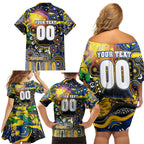 Personalised NAIDOC Week 2025 Eagles Football Family Matching Off Shoulder Short Dress and Hawaiian Shirt Aboriginal Dot Painting