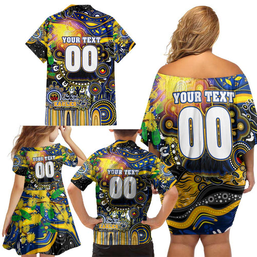 Personalised NAIDOC Week 2025 Eagles Football Family Matching Off Shoulder Short Dress and Hawaiian Shirt Aboriginal Dot Painting