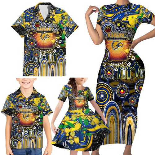 Personalised NAIDOC Week 2025 Eagles Football Family Matching Short Sleeve Bodycon Dress and Hawaiian Shirt Aboriginal Dot Painting