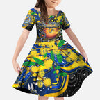 Personalised NAIDOC Week 2025 Eagles Football Kid Short Sleeve Dress Aboriginal Dot Painting