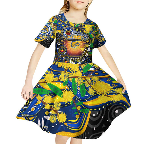 Personalised NAIDOC Week 2025 Eagles Football Kid Short Sleeve Dress Aboriginal Dot Painting