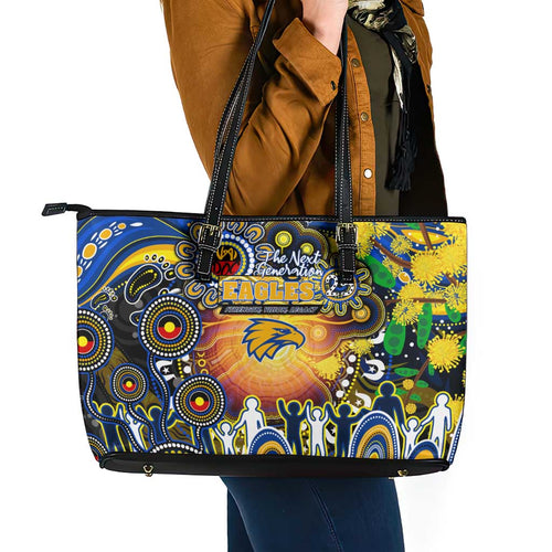 NAIDOC Week 2025 Eagles Football Leather Tote Bag Aboriginal Dot Painting