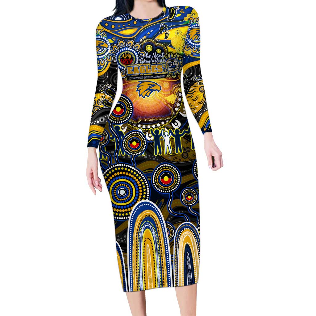 Personalised NAIDOC Week 2025 Eagles Football Long Sleeve Bodycon Dress Aboriginal Dot Painting