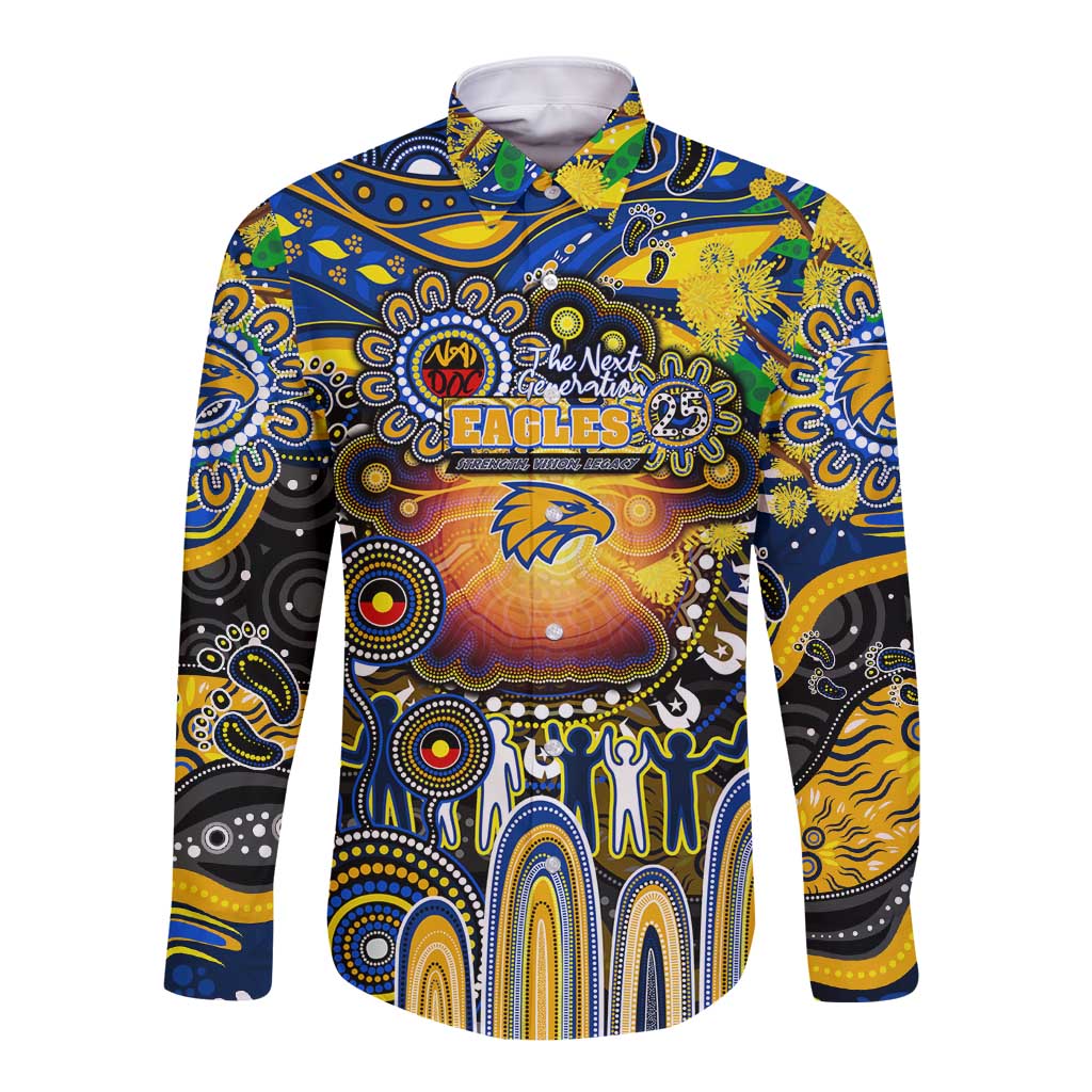 Personalised NAIDOC Week 2025 Eagles Football Long Sleeve Button Shirt Aboriginal Dot Painting