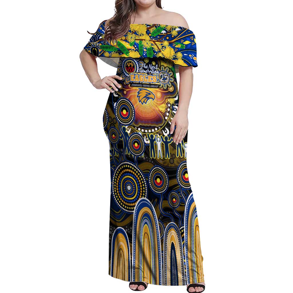 Personalised NAIDOC Week 2025 Eagles Football Off Shoulder Maxi Dress Aboriginal Dot Painting