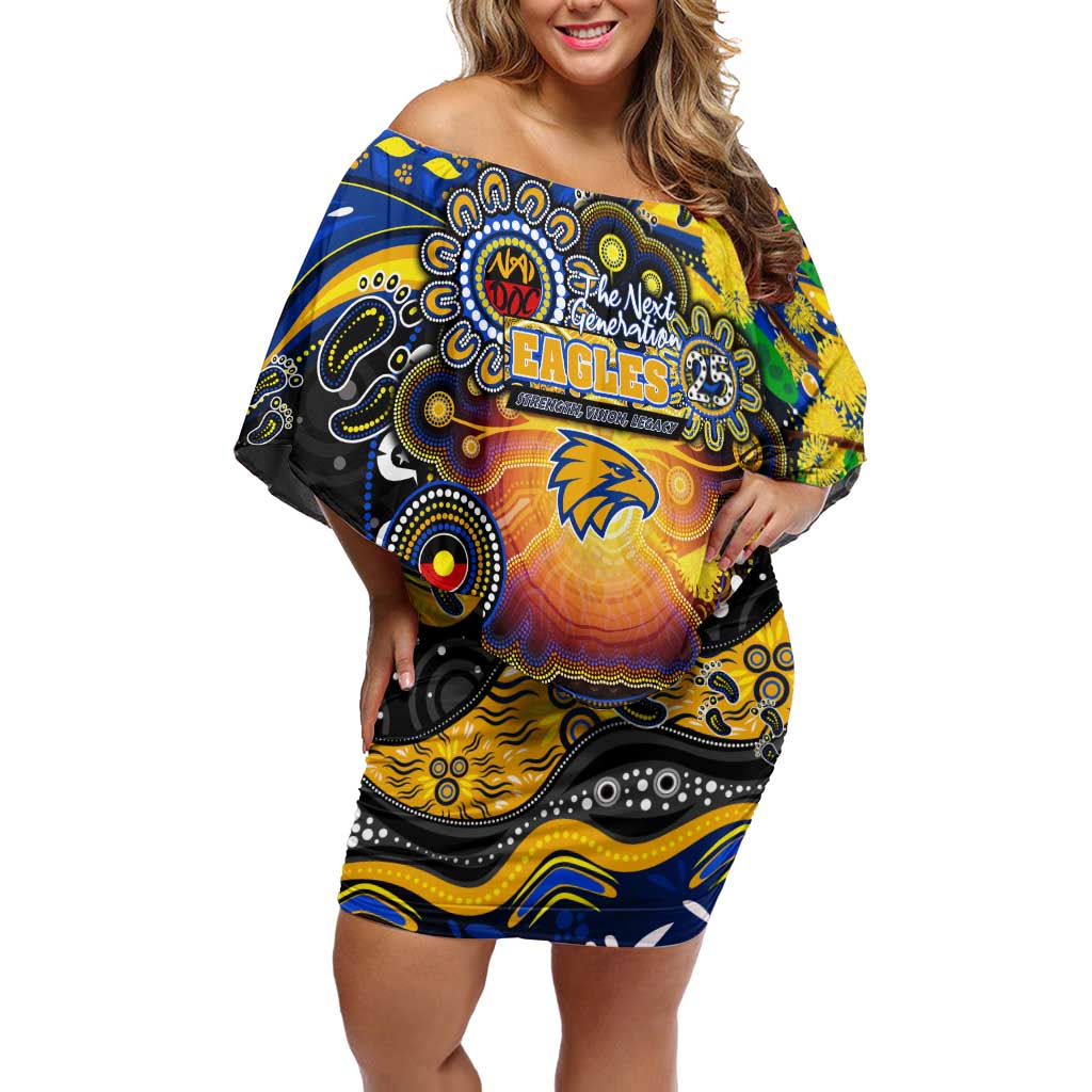 Personalised NAIDOC Week 2025 Eagles Football Off Shoulder Short Dress Aboriginal Dot Painting