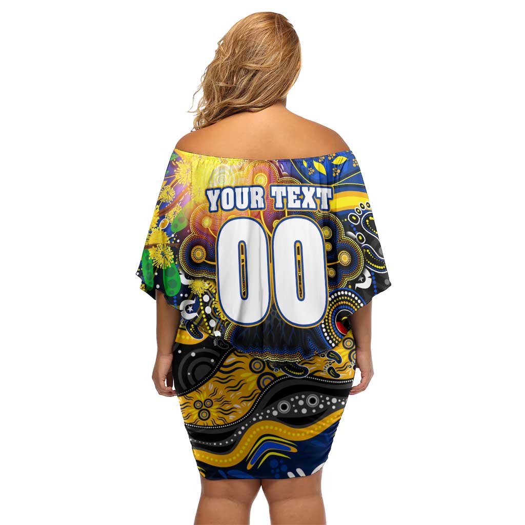 Personalised NAIDOC Week 2025 Eagles Football Off Shoulder Short Dress Aboriginal Dot Painting