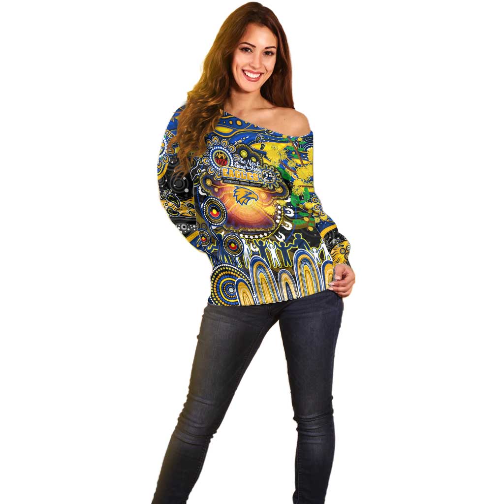 Personalised NAIDOC Week 2025 Eagles Football Off Shoulder Sweater Aboriginal Dot Painting