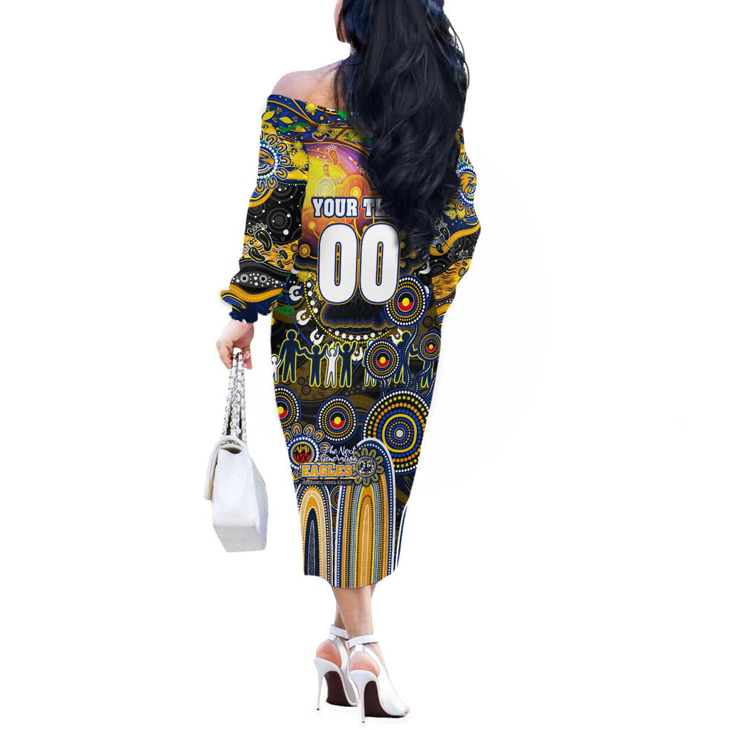 Personalised NAIDOC Week 2025 Eagles Football Off The Shoulder Long Sleeve Dress Aboriginal Dot Painting