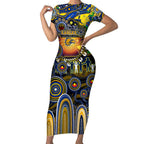 Personalised NAIDOC Week 2025 Eagles Football Short Sleeve Bodycon Dress Aboriginal Dot Painting