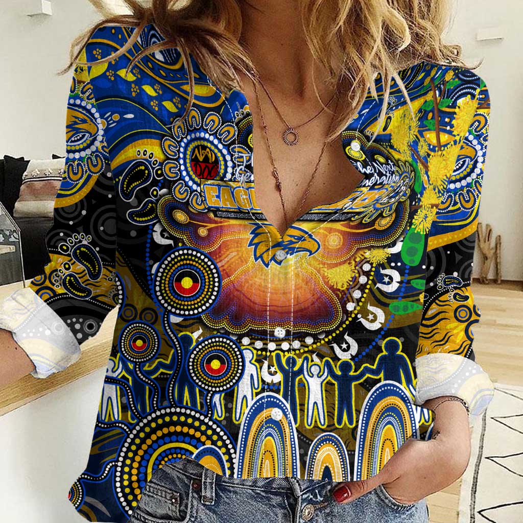 Personalised NAIDOC Week 2025 Eagles Football Women Casual Shirt Aboriginal Dot Painting