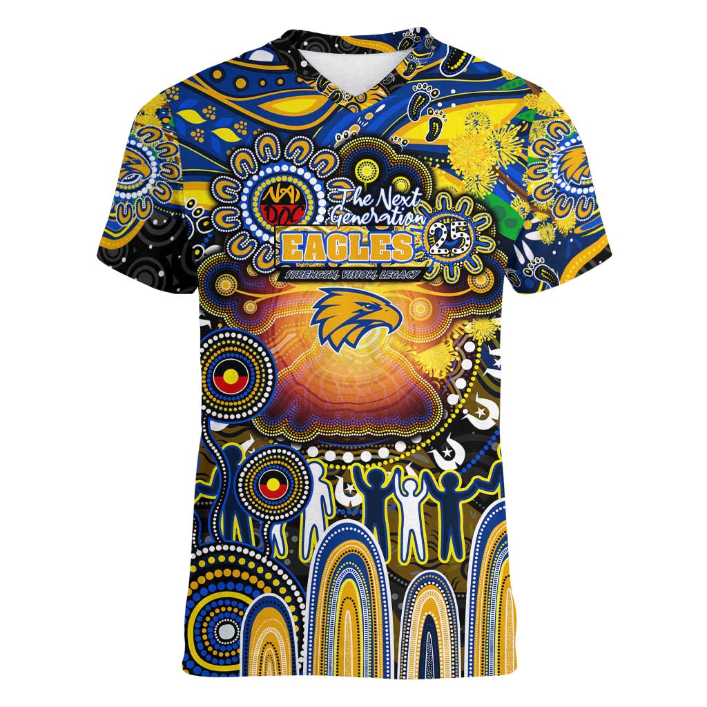 Personalised NAIDOC Week 2025 Eagles Football Women V-Neck T-Shirt Aboriginal Dot Painting