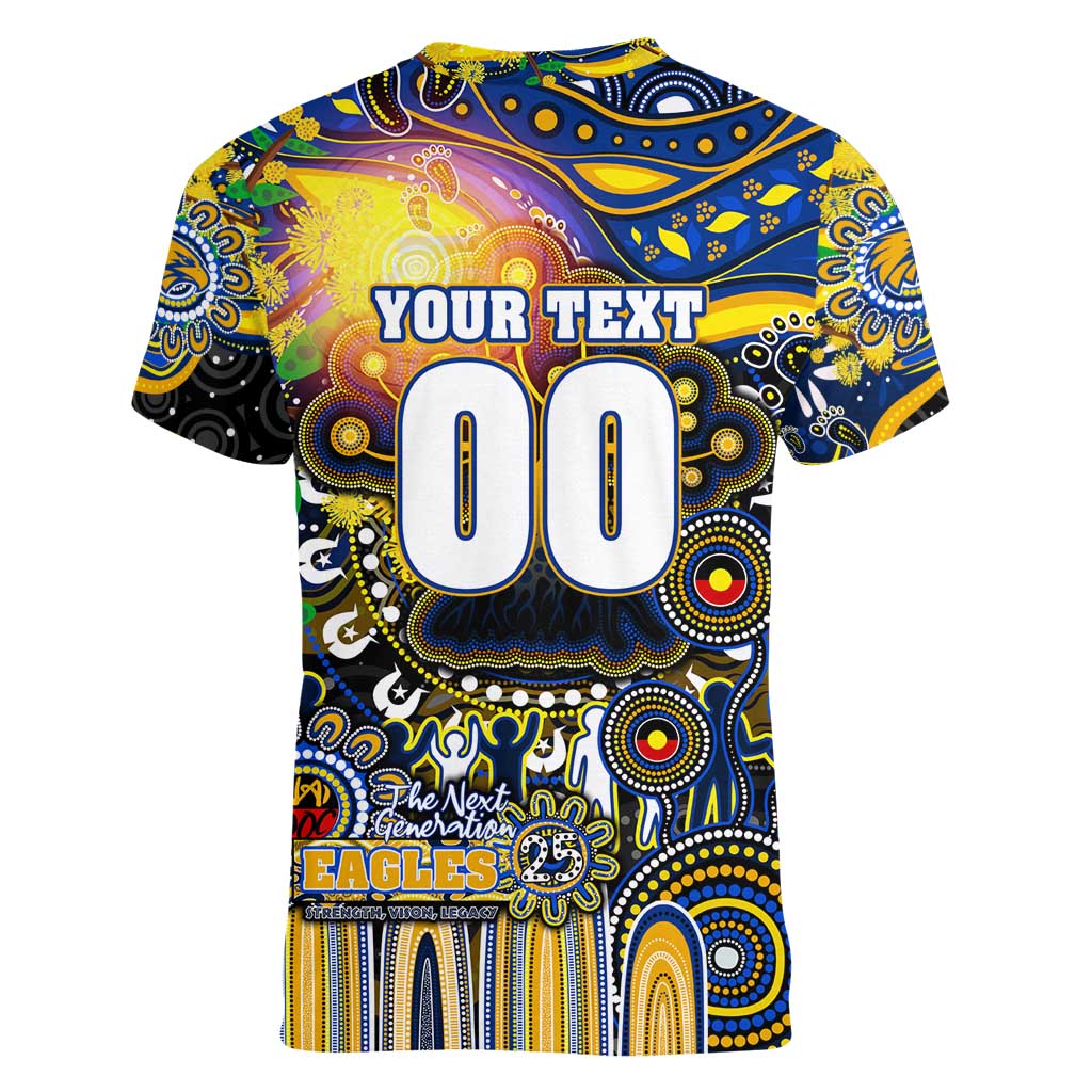 Personalised NAIDOC Week 2025 Eagles Football Women V-Neck T-Shirt Aboriginal Dot Painting
