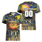 Personalised NAIDOC Week 2025 Eagles Football Women V-Neck T-Shirt Aboriginal Dot Painting