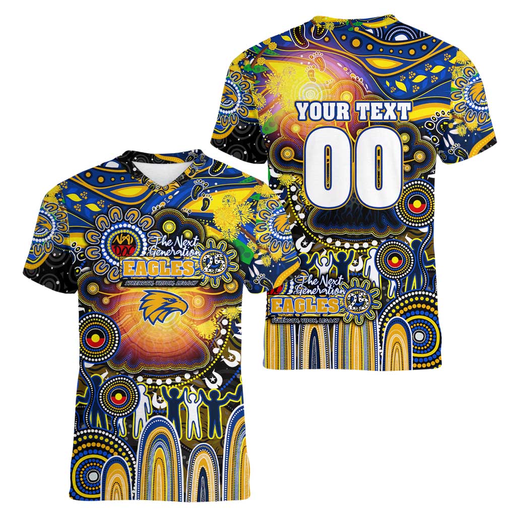 Personalised NAIDOC Week 2025 Eagles Football Women V-Neck T-Shirt Aboriginal Dot Painting