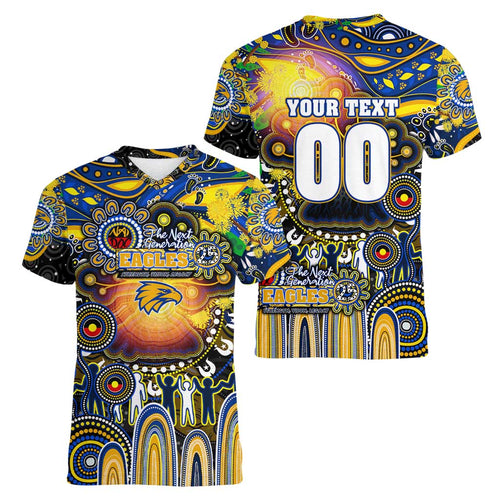 Personalised NAIDOC Week 2025 Eagles Football Women V-Neck T-Shirt Aboriginal Dot Painting