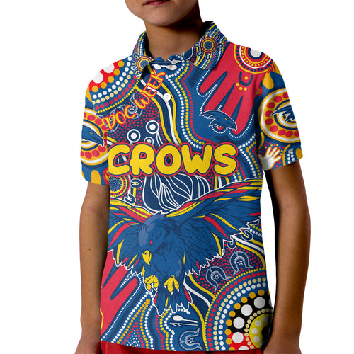Personalised NAIDOC Week 2024 Adelaide Crows Kid Polo Shirt Australian Aboriginal Hand Painting