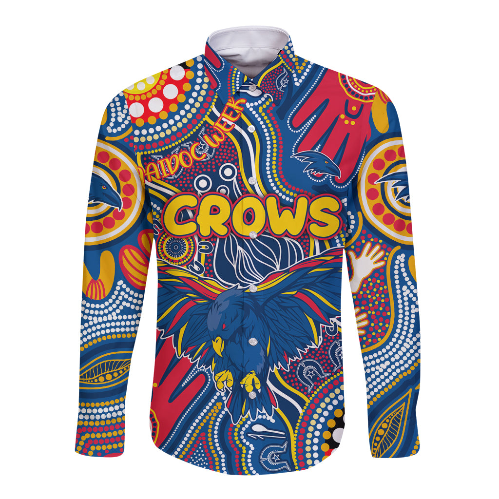 Personalised NAIDOC Week 2024 Adelaide Crows Long Sleeve Button Shirt Australian Aboriginal Hand Painting