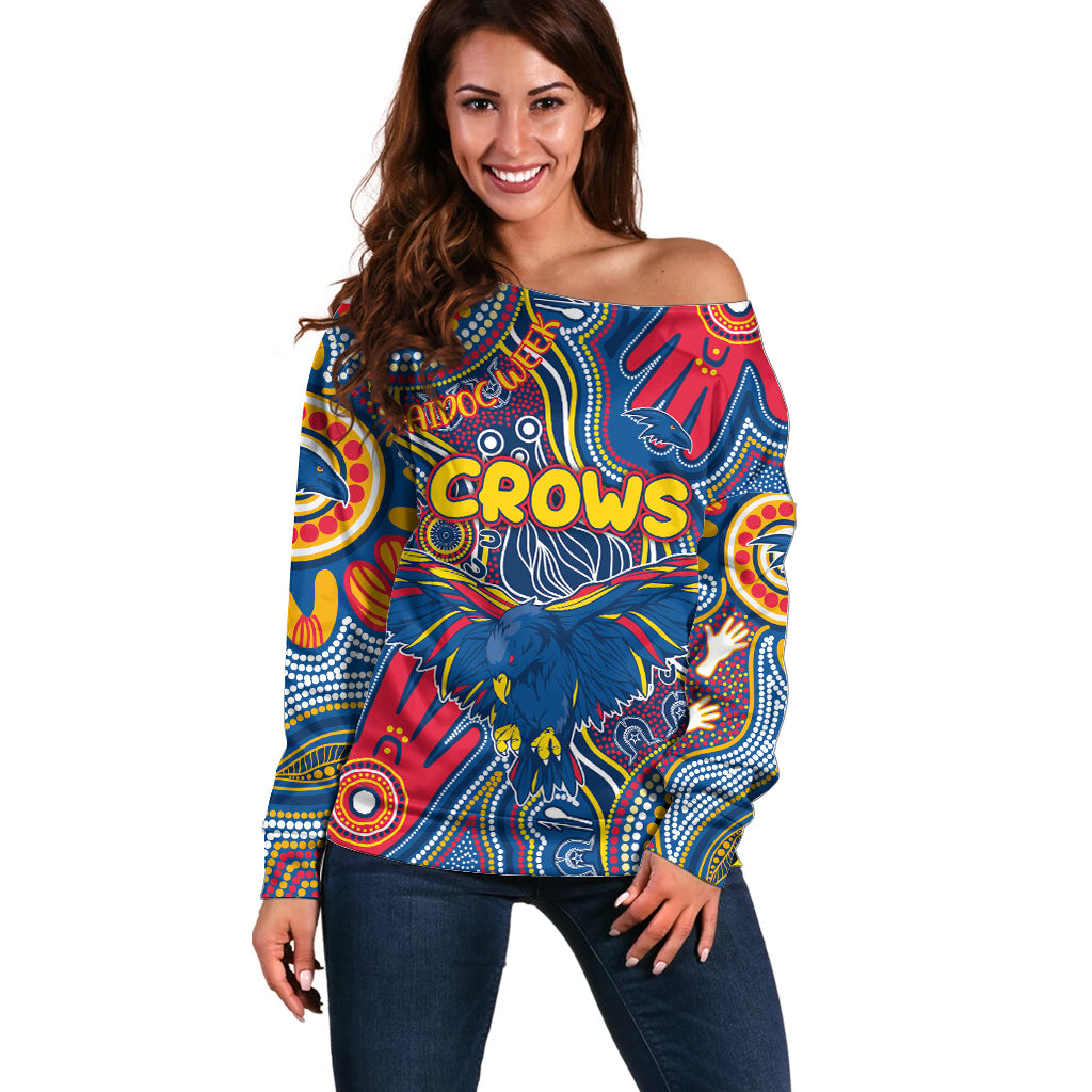 Personalised NAIDOC Week 2024 Adelaide Crows Off Shoulder Sweater Australian Aboriginal Hand Painting