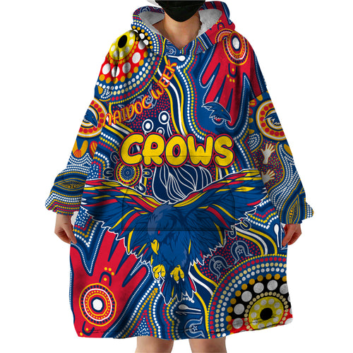 Personalised NAIDOC Week 2024 Adelaide Crows Wearable Blanket Hoodie Australian Aboriginal Hand Painting