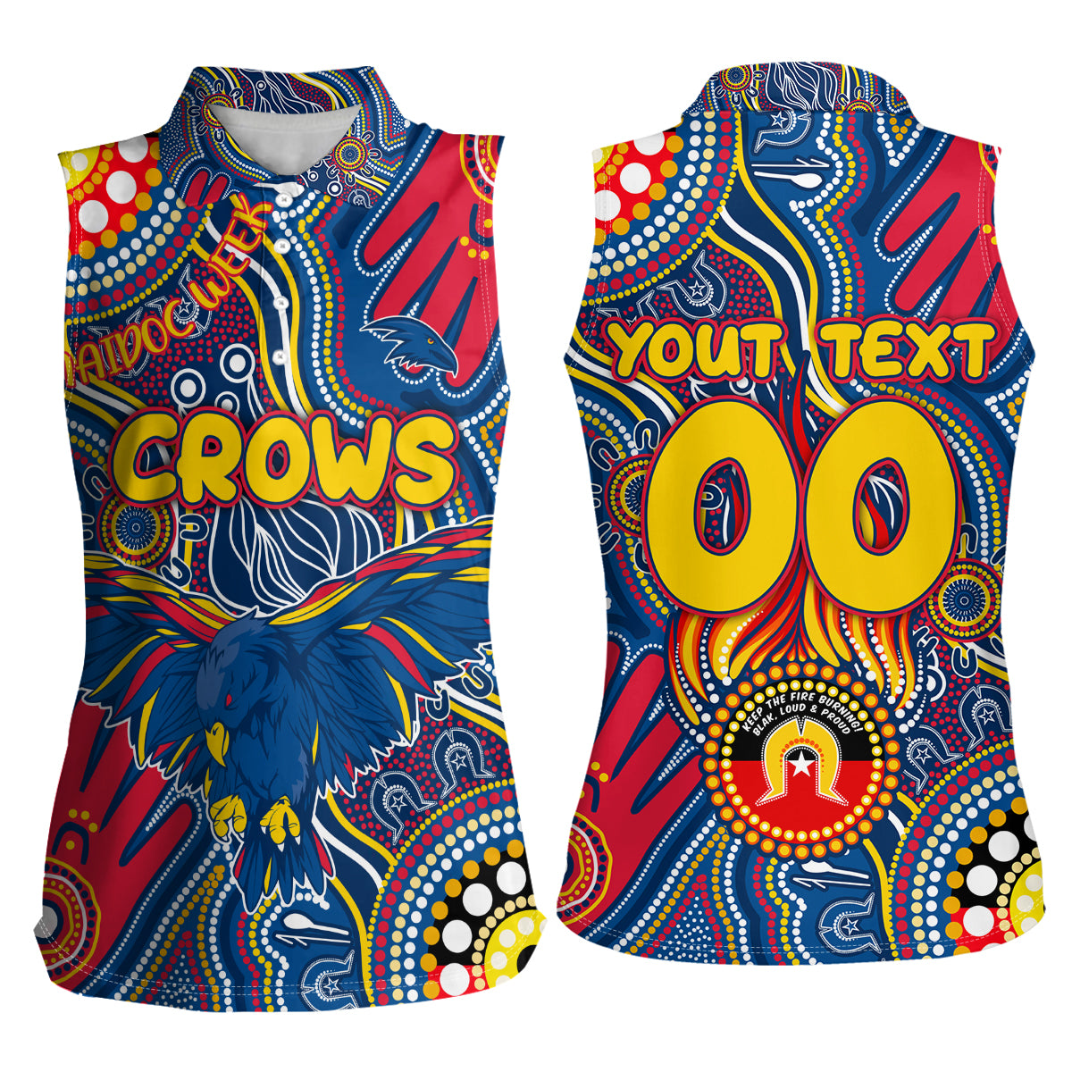 Personalised NAIDOC Week 2024 Adelaide Crows Women Sleeveless Polo Shirt Australian Aboriginal Hand Painting