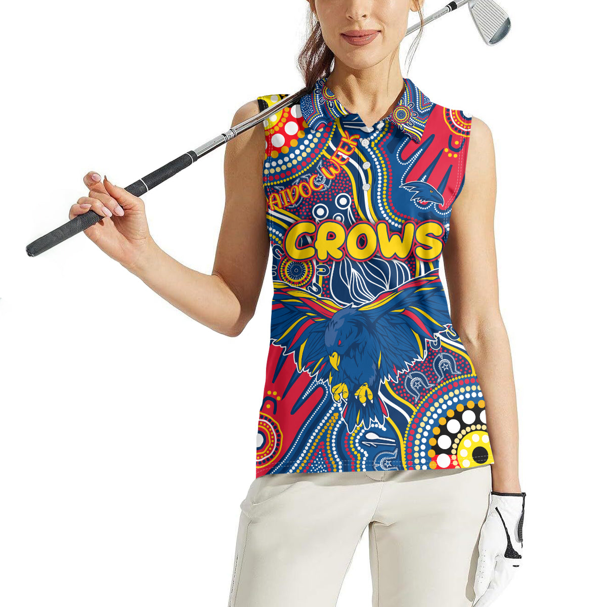 Personalised NAIDOC Week 2024 Adelaide Crows Women Sleeveless Polo Shirt Australian Aboriginal Hand Painting