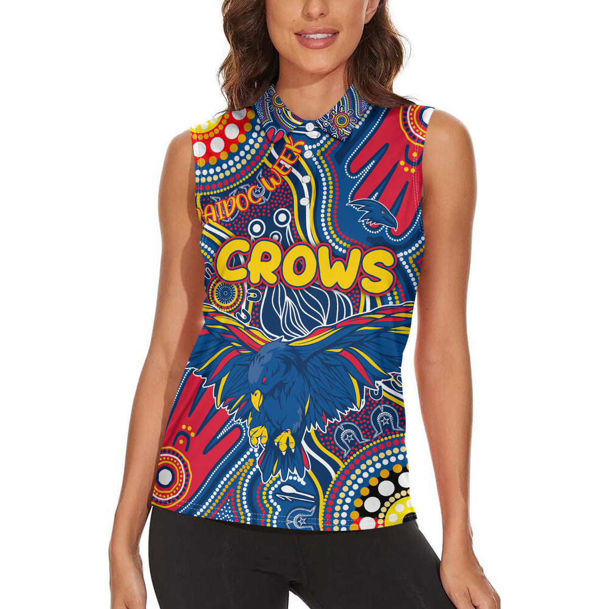 Personalised NAIDOC Week 2024 Adelaide Crows Women Sleeveless Polo Shirt Australian Aboriginal Hand Painting
