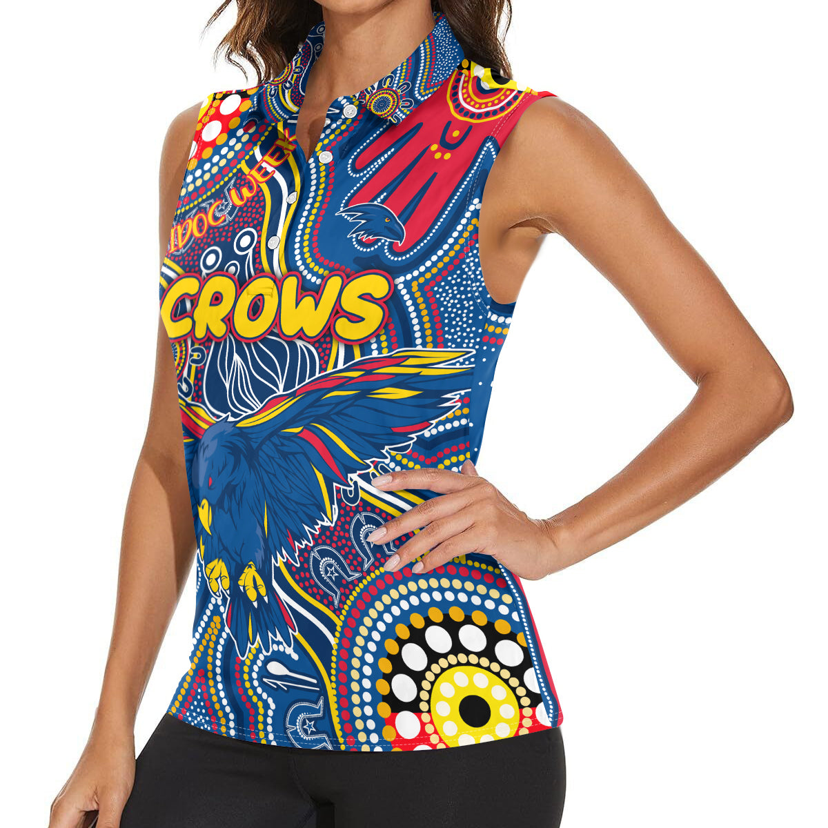 Personalised NAIDOC Week 2024 Adelaide Crows Women Sleeveless Polo Shirt Australian Aboriginal Hand Painting