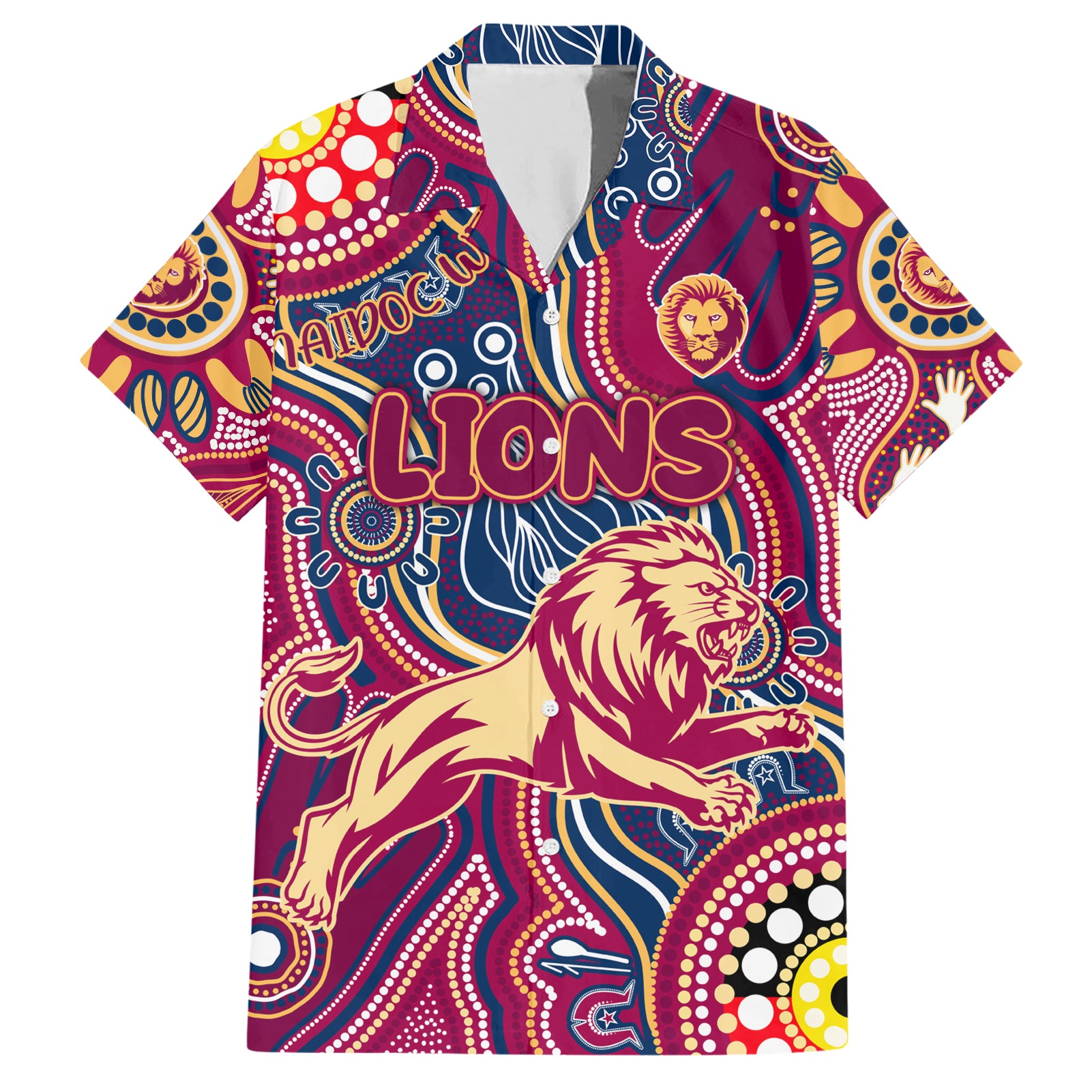 Personalised NAIDOC Week 2024 Brisbane Lions Hawaiian Shirt Australian Aboriginal Hand Painting