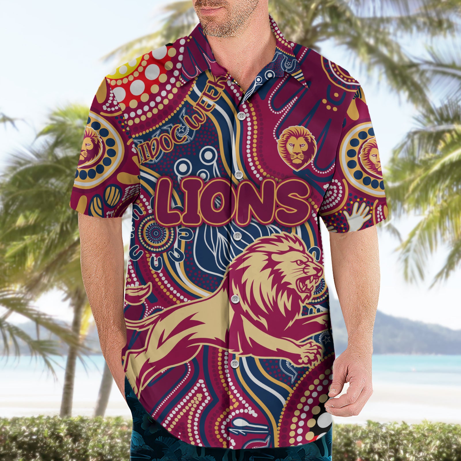 Personalised NAIDOC Week 2024 Brisbane Lions Hawaiian Shirt Australian Aboriginal Hand Painting