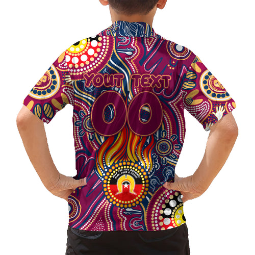 Personalised NAIDOC Week 2024 Brisbane Lions Kid Hawaiian Shirt Australian Aboriginal Hand Painting