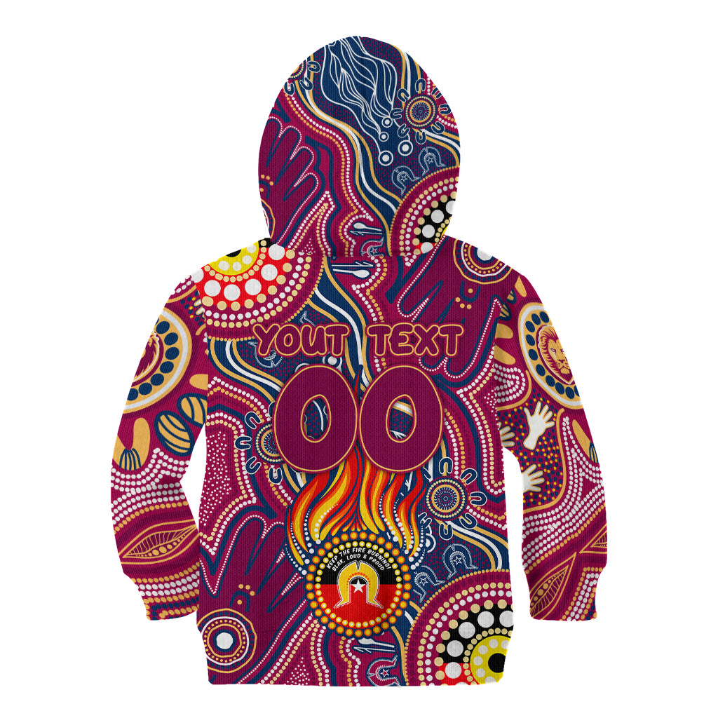 Personalised NAIDOC Week 2024 Brisbane Lions Kid Hoodie Australian Aboriginal Hand Painting
