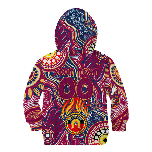Personalised NAIDOC Week 2024 Brisbane Lions Kid Hoodie Australian Aboriginal Hand Painting