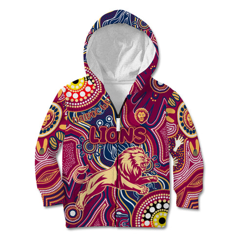 Personalised NAIDOC Week 2024 Brisbane Lions Kid Hoodie Australian Aboriginal Hand Painting