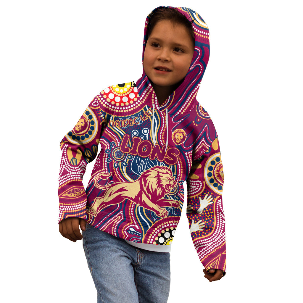 Personalised NAIDOC Week 2024 Brisbane Lions Kid Hoodie Australian Aboriginal Hand Painting