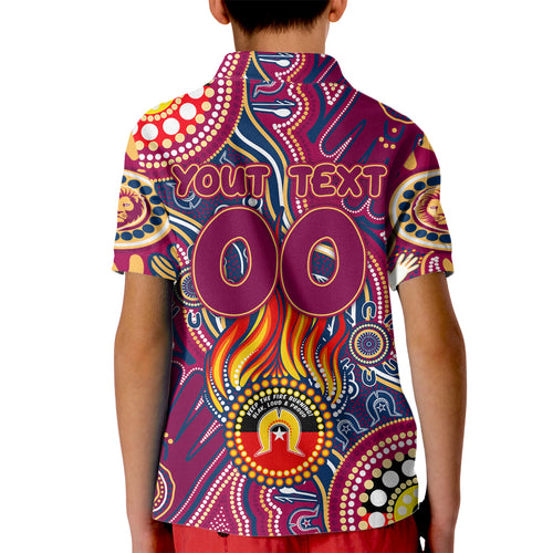 Personalised NAIDOC Week 2024 Brisbane Lions Kid Polo Shirt Australian Aboriginal Hand Painting