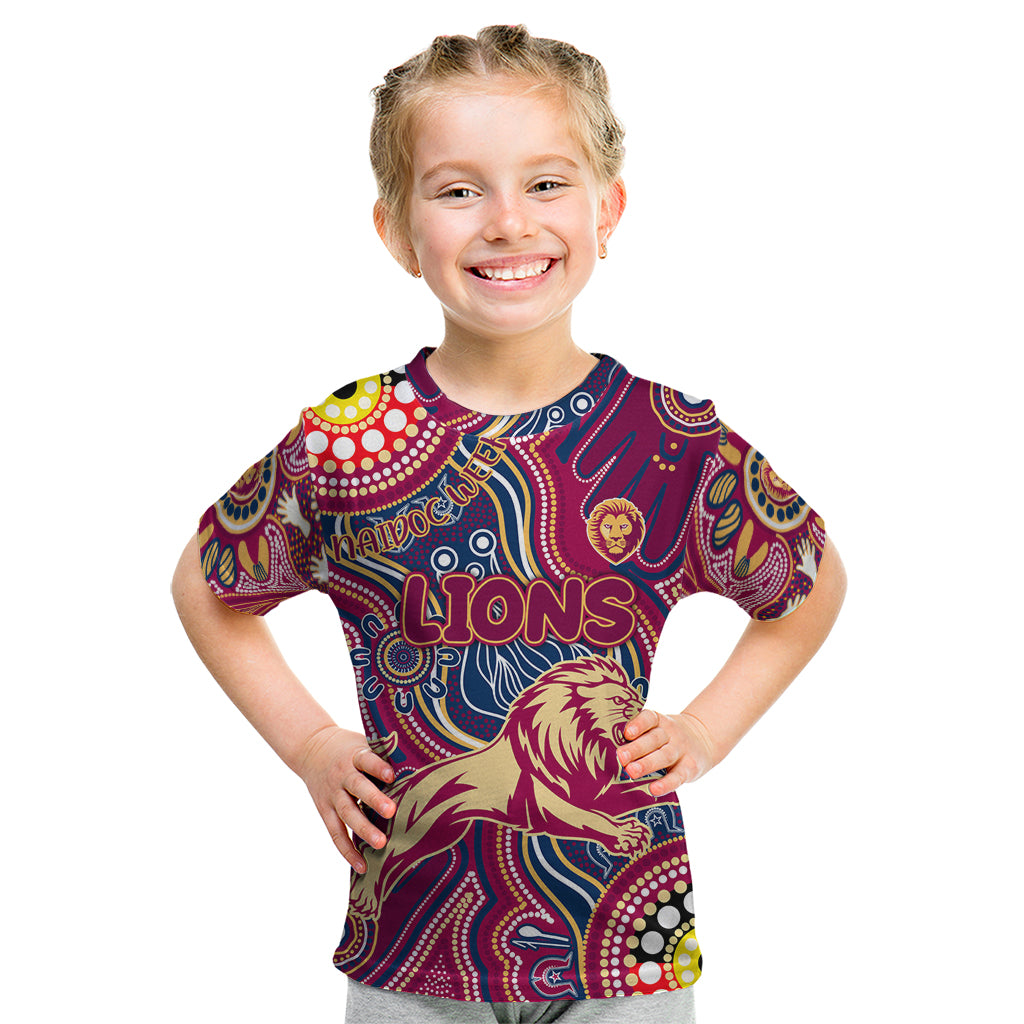 Personalised NAIDOC Week 2024 Brisbane Lions Kid T Shirt Australian Aboriginal Hand Painting
