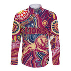 Personalised NAIDOC Week 2024 Brisbane Lions Long Sleeve Button Shirt Australian Aboriginal Hand Painting
