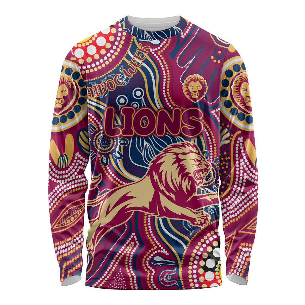 Personalised NAIDOC Week 2024 Brisbane Lions Long Sleeve Shirt Australian Aboriginal Hand Painting