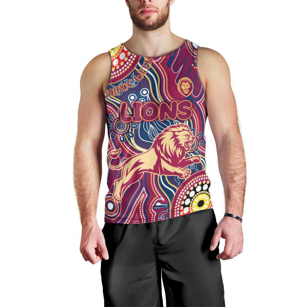 Personalised NAIDOC Week 2024 Brisbane Lions Men Tank Top Australian Aboriginal Hand Painting