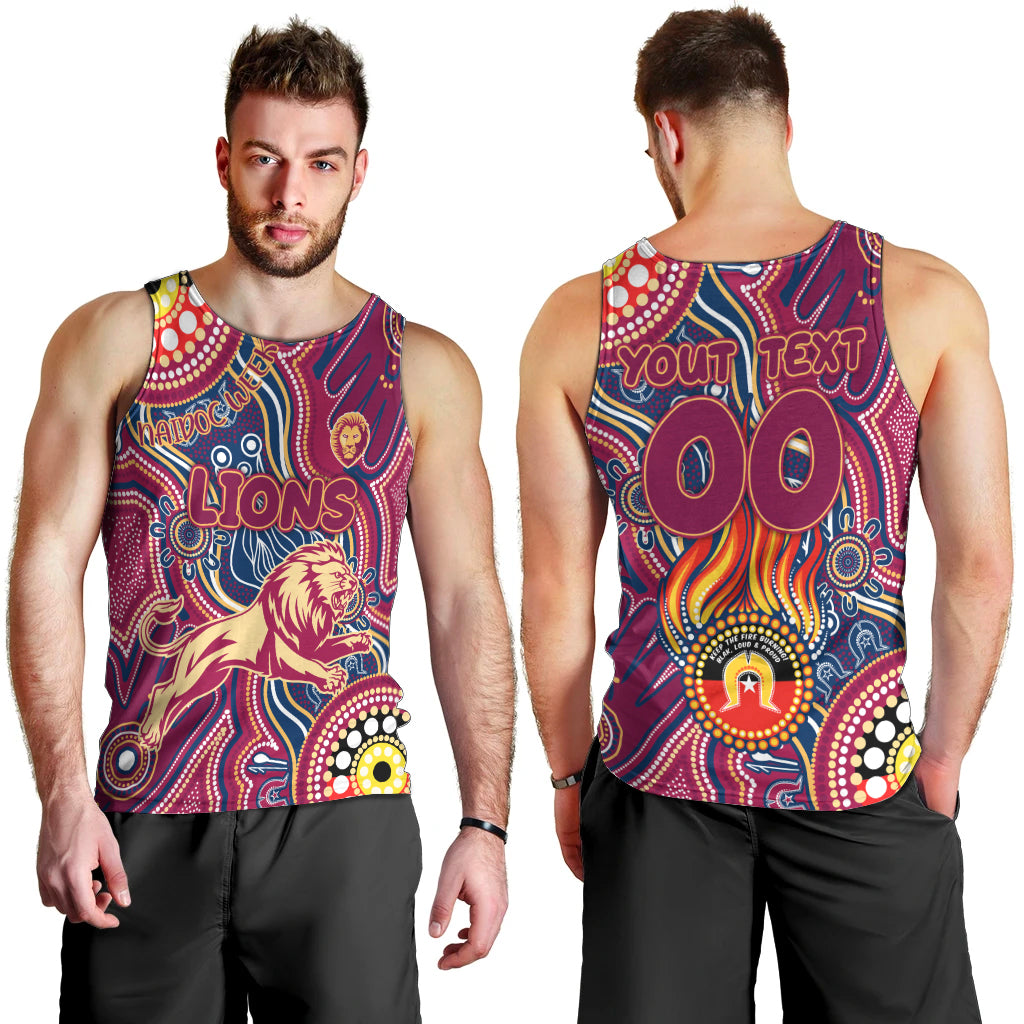 Personalised NAIDOC Week 2024 Brisbane Lions Men Tank Top Australian Aboriginal Hand Painting