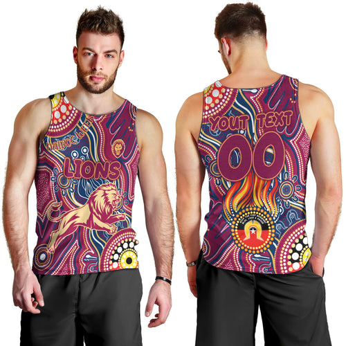 Personalised NAIDOC Week 2024 Brisbane Lions Men Tank Top Australian Aboriginal Hand Painting
